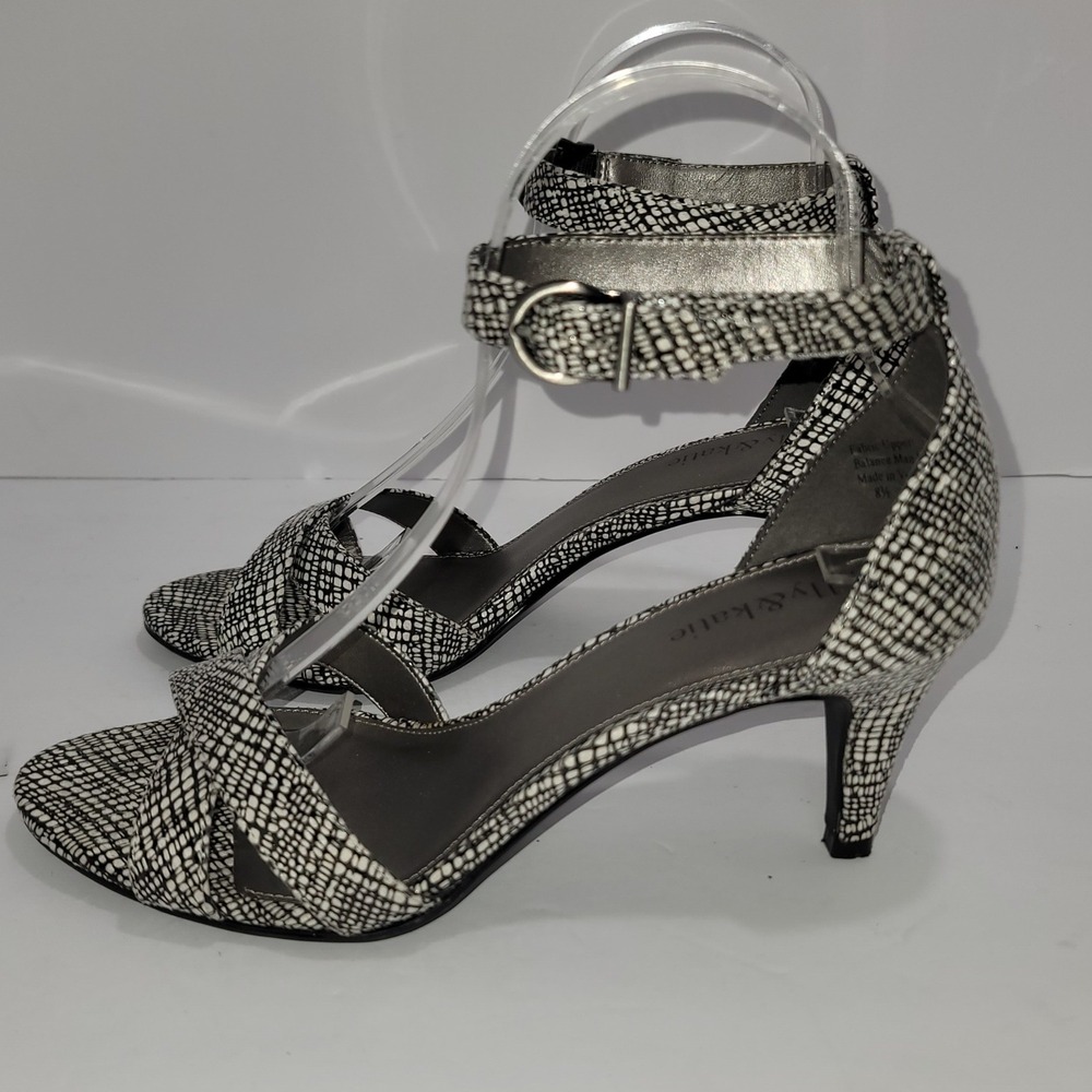 Kelly & Katie Black & White Strappy Heels 8.5 Wedding Guest Cocktail Office Chic - Picture 6 of 11
